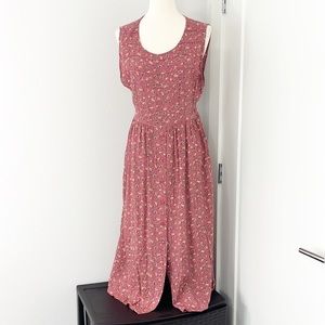 Vintage Erika Studios Large 90s Pink Floral Sleeveless Boho Dress with Waist Tie